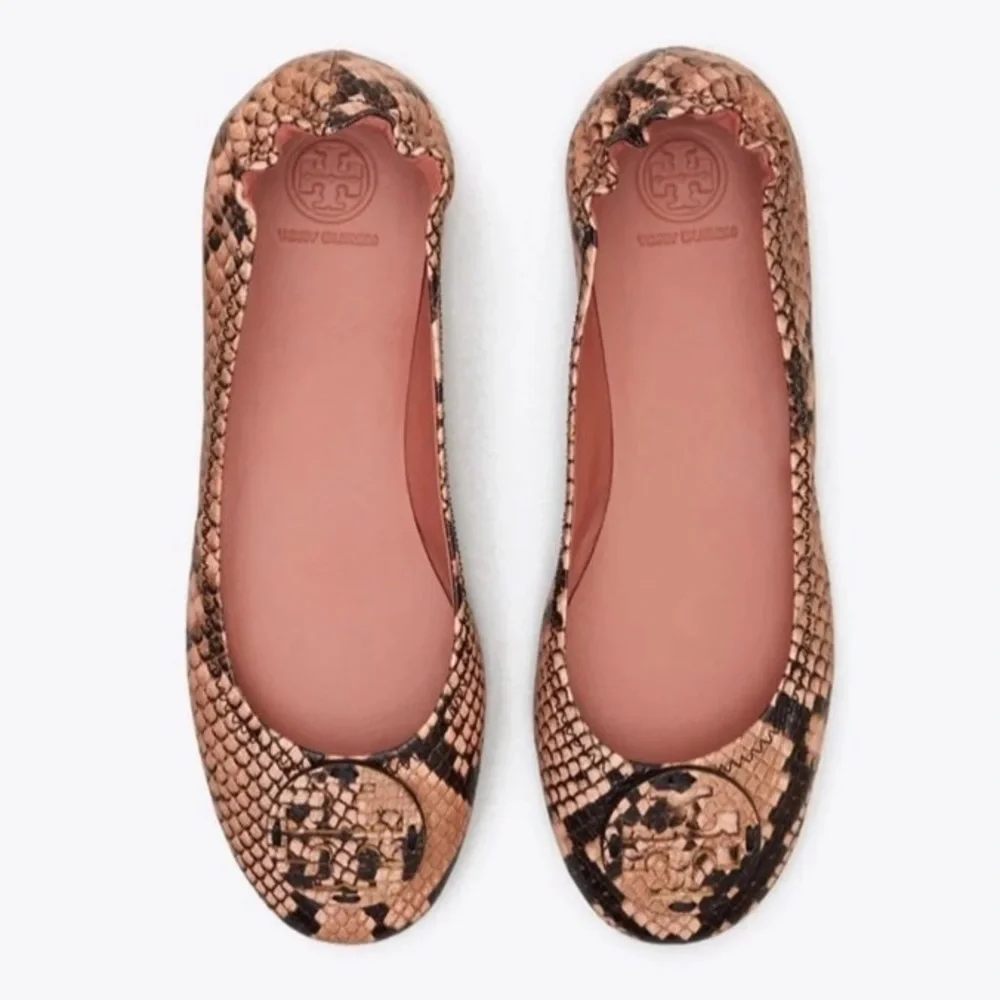 NEW! TORY BURCH MINNIE TRAVEL SNAKE PRINT BALLET FLATS